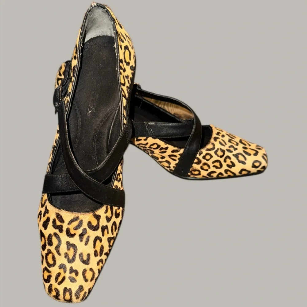 Aerosoles Animal Faux Leopard Fur Print Leather Shoes‎ Heels Size 8